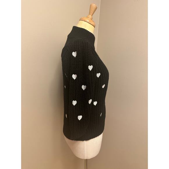 Anthropologie Hearts Mock Neck Sweater Tee Black/White Sz XS - Picture 3 of 7